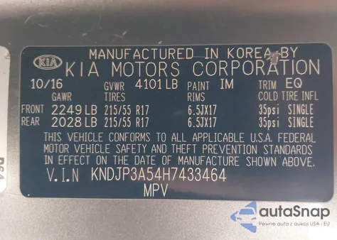 2017 Kia Soul + z USA, uszkodzony, nr VIN KNDJP3A54H7433464